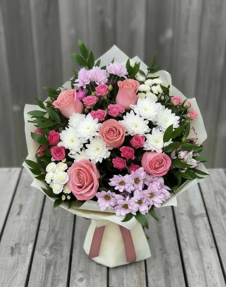 Букет цветов из: Альстромерии, Гвоздики, Розы и Хризантемы в Комсомольском Республика Дагестан