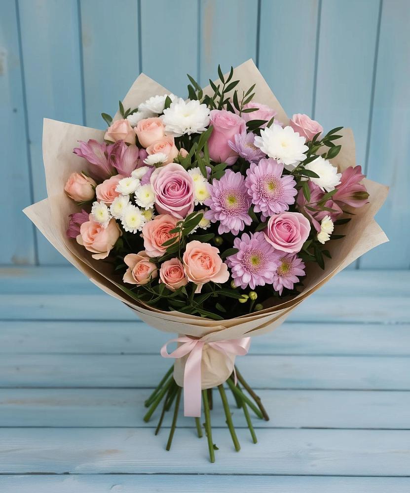 Букет цветов из: Хризантемы, Розы и Альстромерии в Комсомольском Республика Дагестан