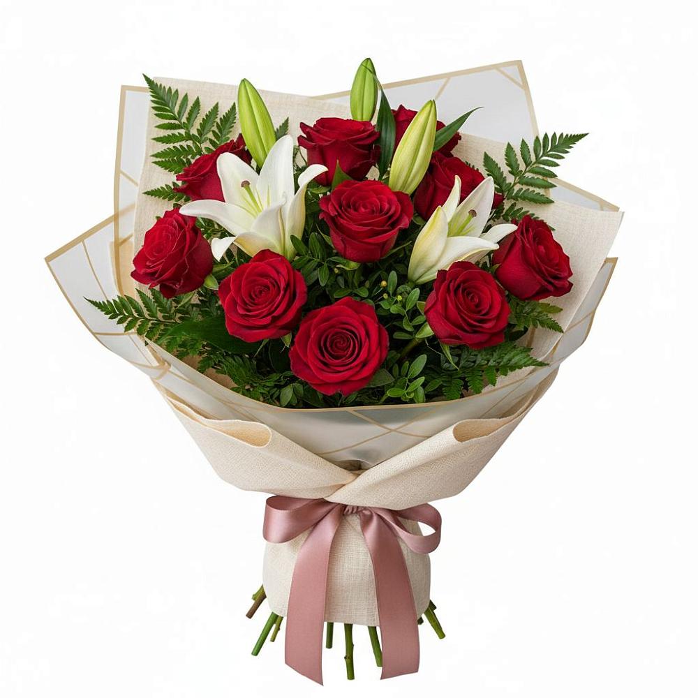 Букет цветов из: Лилии и Розы в Комсомольском Республика Дагестан