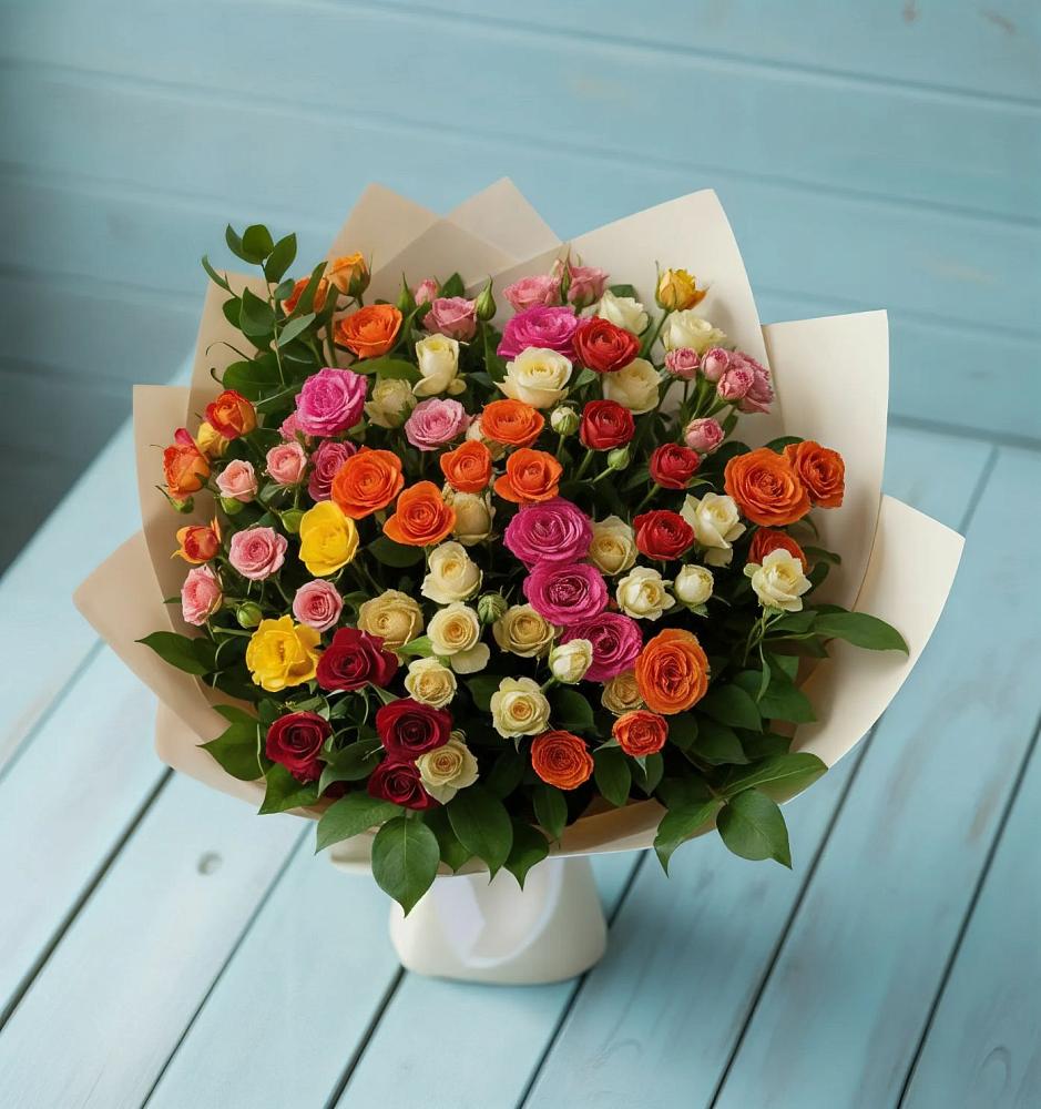 Букет Микс из разноцветных кустовых роз в Комсомольском Республика Дагестан