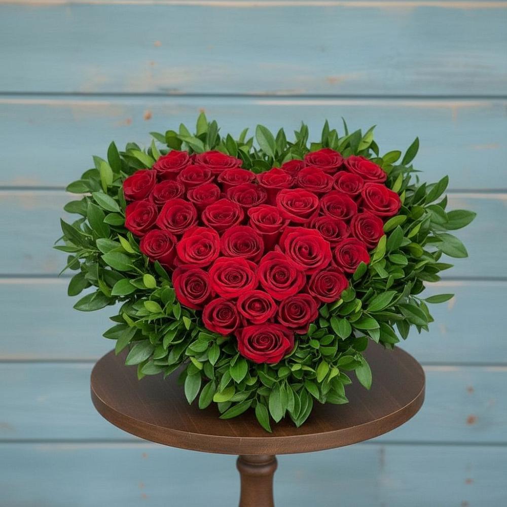 Цветочная композиция из Розы в виде сердца в Комсомольском Республика Дагестан