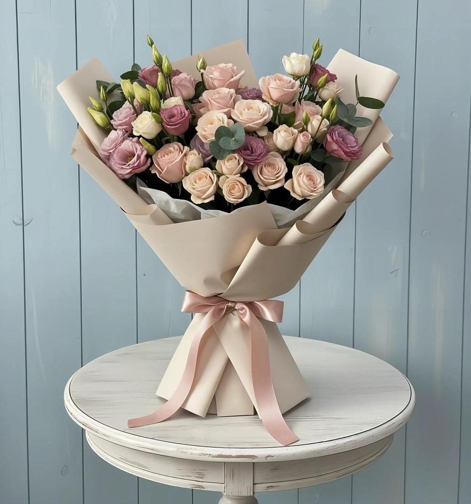 Букет цветов из: Розы и Лизиантусы в Комсомольском Республика Дагестан